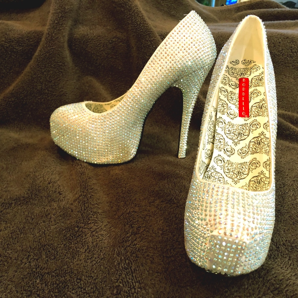 Bordello diamond ice/silver crystal platform heels